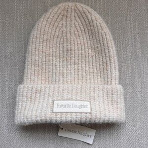 NWT Favorite Daughter Logo Patch Rib Beanie Ivory MSRP $68 Poly Nylon Wool Blend